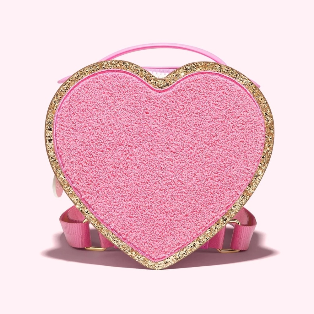New stoney clover lane pink glitter chenille heart backpack